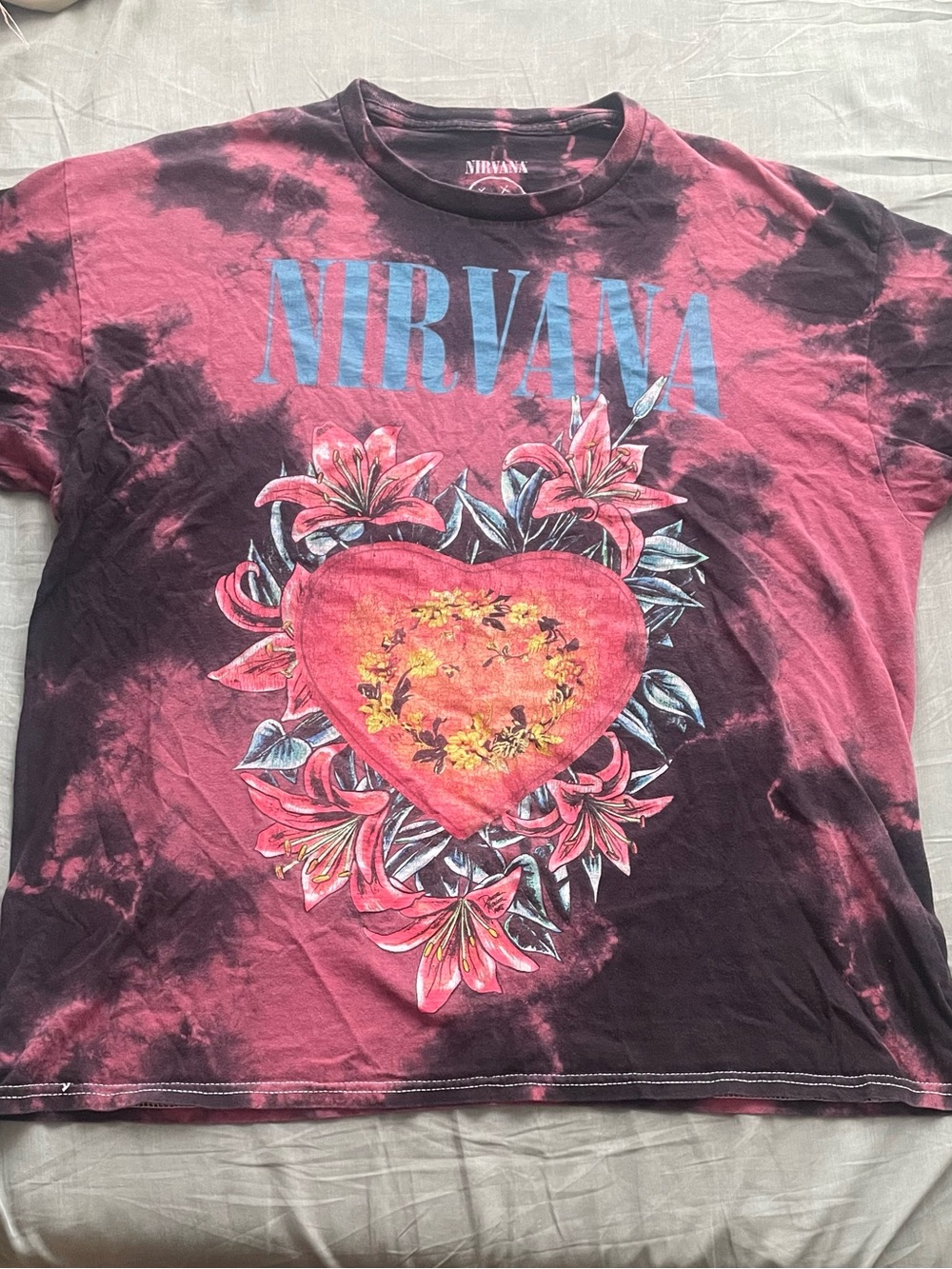 NIRVANA Pink & Black Tie-Dye Heart Floral Kids Tee